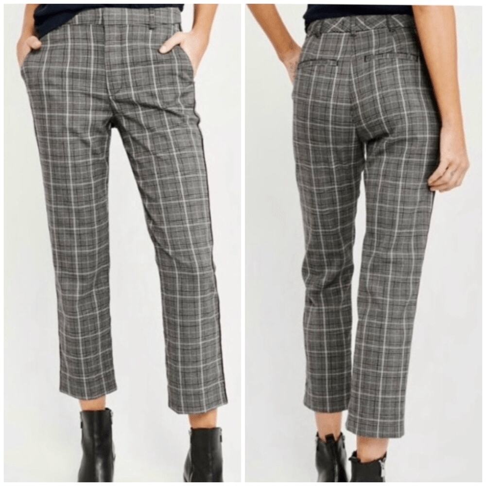 Abercrombie & Fitch Simone Gray Plaid Maroon High Rise Ankle Flare Trouser Pants